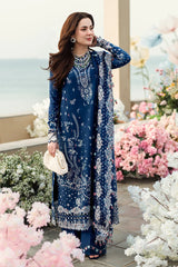 QALAMKAR-3PC DHANAK EMBROIDERED SHIRT WITH DHANAK EMBROIDERED SHAWL & TROUSER-ADR-5127