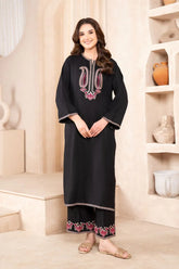 LAZULI-2 PC DHANAK EMBROIDRED SHIRT WITH AND EMBROIDRED TROUSER-ADR-BLACK 3311