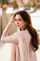 QALAMQAR-3PC LAWN CHIKAANKARI EMBROIDERED SHIRT WITH KHAADI NET EMBROIDERED DUPATTA AND TROUSER -ADR-4727