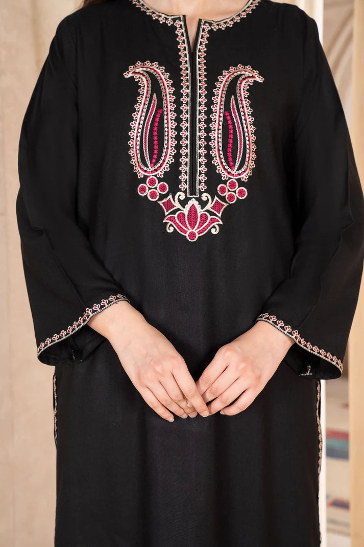 LAZULI-2 PC DHANAK EMBROIDRED SHIRT WITH AND EMBROIDRED TROUSER-ADR-BLACK