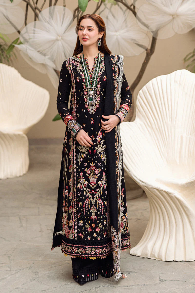 QALAMQAR-3PC DHANAK EMBROIDERED SHIRT WITH DHANAK HEAVY EMBROIDERED SHAWL-ADR-4254