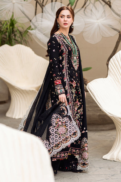 QALAMQAR-3PC DHANAK EMBROIDERED SHIRT WITH DHANAK HEAVY EMBROIDERED SHAWL-ADR-4254