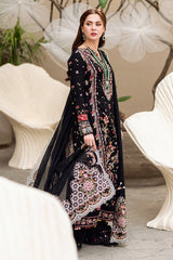 QALAMQAR-3PC DHANAK EMBROIDERED SHIRT WITH DHANAK HEAVY EMBROIDERED SHAWL-ADR-4254