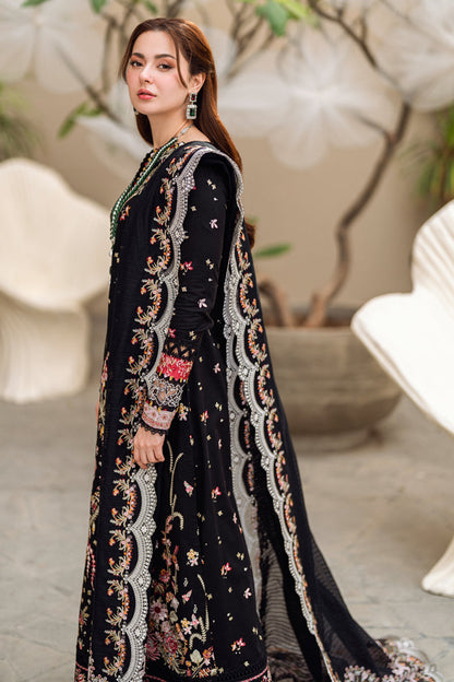 QALAMQAR-3PC DHANAK EMBROIDERED SHIRT WITH DHANAK HEAVY EMBROIDERED SHAWL-ADR-4254