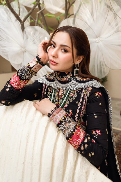 QALAMQAR-3PC DHANAK EMBROIDERED SHIRT WITH DHANAK HEAVY EMBROIDERED SHAWL-ADR-4254