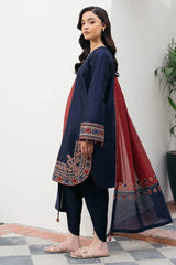 JAZMIN-3PC DHANAK EMBROIDERED SHIRT WITH COURTRAI PRINTED SHAWL AND TROUSER-ADR-4301