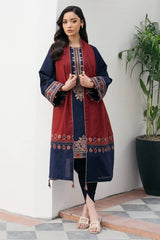 JAZMIN-3PC DHANAK EMBROIDERED SHIRT WITH COURTRAI PRINTED SHAWL AND TROUSER-ADR-4301