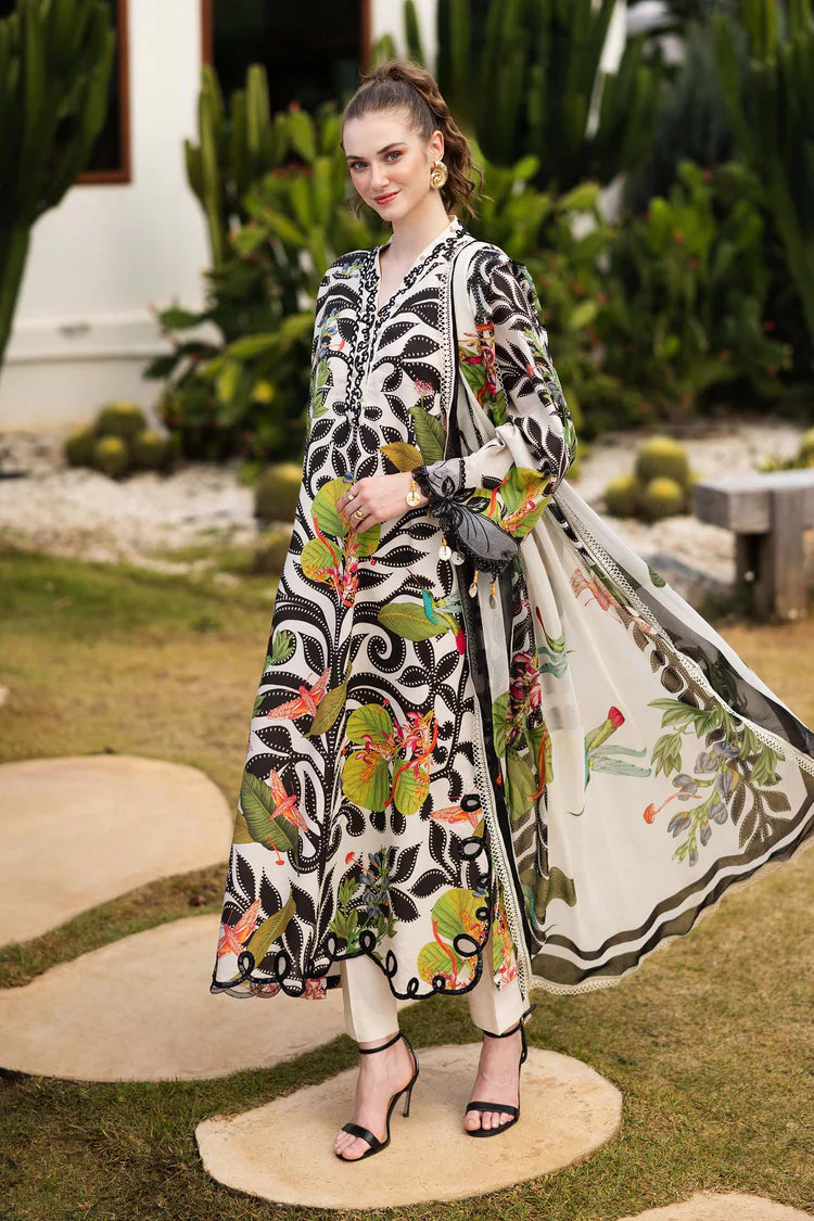 MARIA.B-3PC LAWN DIGITAL PRINTED EMB SHIRT WITH SILK PRINTED DUPATTA AND DYED TROUSER-ADR-047
