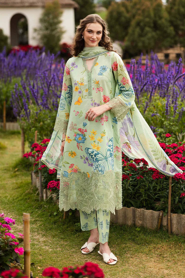 MARIA.B-3PC LAWN DIGITAL PRINTED EMB SHIRT WITH SILK PRINTED DUPATTA AND PRINTED TROUSER-ADR-013