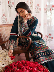 MAHNUR-3PC LAWN LASERWORK EMBROIDERED SHIRT WITH KHAADI NET EMBROIDERED DUPATTA AND TROUSER-ADR-4689