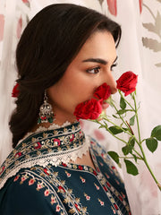 MAHNUR-3PC LAWN LASERWORK EMBROIDERED SHIRT WITH KHAADI NET EMBROIDERED DUPATTA AND TROUSER-ADR-4689