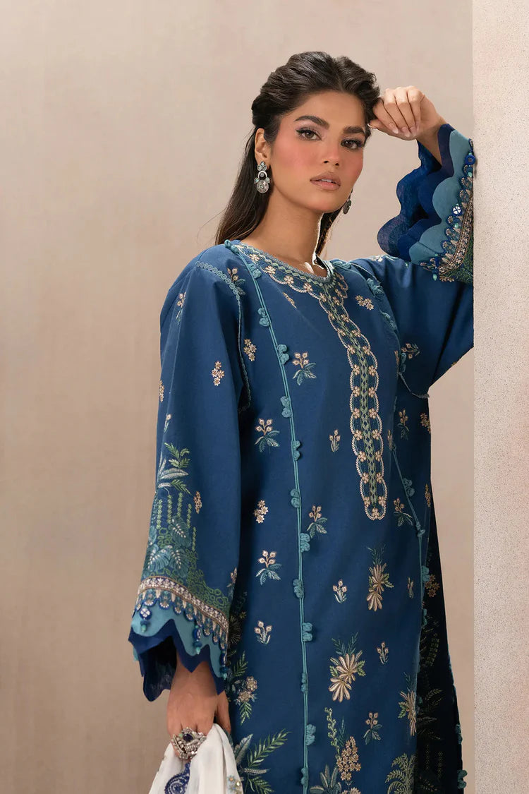 ETHNC-3PC DHANAK HEAVY EMBROIDERED SHIRT WITH COTTON NET EMBROIDERED DUPATTA AND EMB TROUSER-ADR-4220