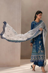 ETHNC-3PC DHANAK HEAVY EMBROIDERED SHIRT WITH COTTON NET EMBROIDERED DUPATTA AND EMB TROUSER-ADR-4220