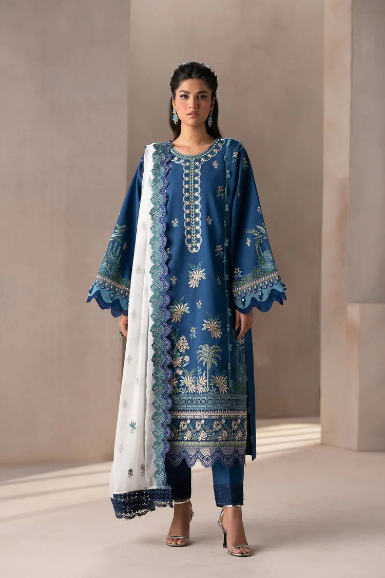 ETHNC-3PC DHANAK HEAVY EMBROIDERED SHIRT WITH COTTON NET EMBROIDERED DUPATTA AND EMB TROUSER-ADR-4220