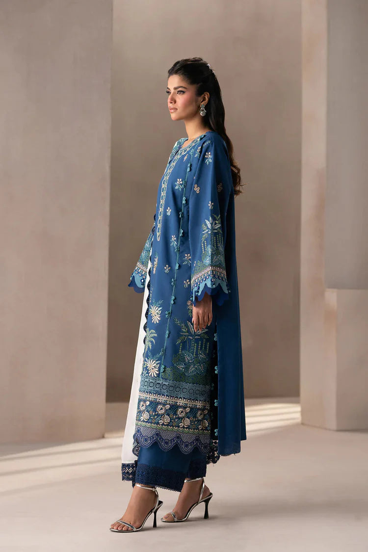 ETHNC-3PC DHANAK HEAVY EMBROIDERED SHIRT WITH COTTON NET EMBROIDERED DUPATTA AND EMB TROUSER-ADR-4220