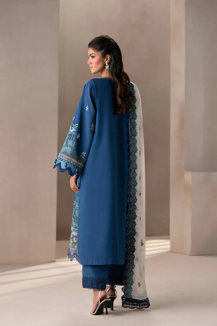 ETHNC-3PC DHANAK HEAVY EMBROIDERED SHIRT WITH COTTON NET EMBROIDERED DUPATTA AND EMB TROUSER-ADR-4220