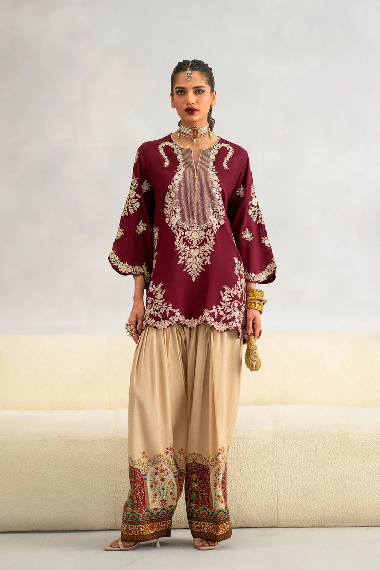 ETHNC-2PC-RAW SILK EMBROIDERED SHIRT AND SHAMOZ SILK PRINTED TROUSER-ADR-15117