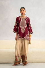 ETHNC-2PC-RAW SILK EMBROIDERED SHIRT AND SHAMOZ SILK PRINTED TROUSER-ADR-15117