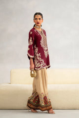 ETHNC-2PC-RAW SILK EMBROIDERED SHIRT AND SHAMOZ SILK PRINTED TROUSER-ADR-15117