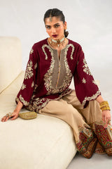ETHNC-2PC-RAW SILK EMBROIDERED SHIRT AND SHAMOZ SILK PRINTED TROUSER-ADR-15117