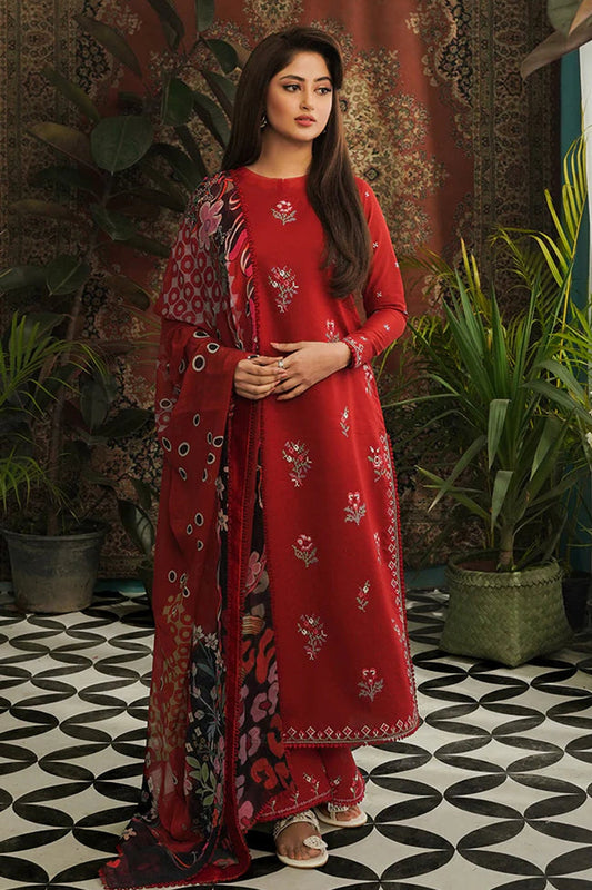 SERAN-3PC LAWN EMBROIDERED SHIRT WITH MONARK PRINT DUPATTA & EMB TROUSER-ADR-3646