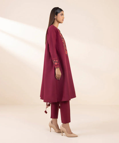 SAPPHIRE- 3PC DHANAK EMBROIDERED SHIRT WITH WOOL PRINT SHAWL AND TROUSER-ADR-3380
