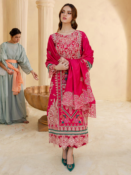 JAZMIN-3PC LAWN LASER EMBROIDERED SHIRT WITH LAWN LASER EMBROIDERED READY TO WEAR DUPATTA-3649