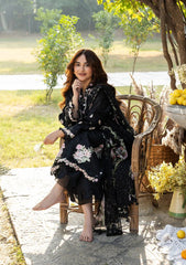 ELAF-3PC LAWN CHIKAN EMBROIDERED SHIRT WITH CHIFFON PRINTED EMB DUPATTA AND TROUSER-ADR-4811