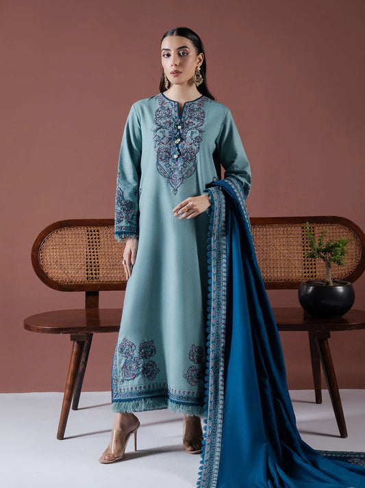 ASIM JOFA-3PC DHANAK EMBROIDERED SHIRT WITH DHANAK EMBROIDERED SHAWL & TROUSER-ADR-4217
