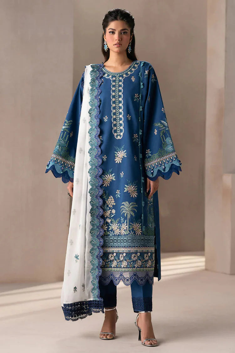 ETHNC-3PC DHANAK HEAVY EMBROIDERED SHIRT WITH COTTON NET EMBROIDERED DUPATTA AND EMB TROUSER-ADR-4220