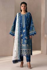 ETHNC-3PC DHANAK HEAVY EMBROIDERED SHIRT WITH COTTON NET EMBROIDERED DUPATTA AND EMB TROUSER-ADR-4220