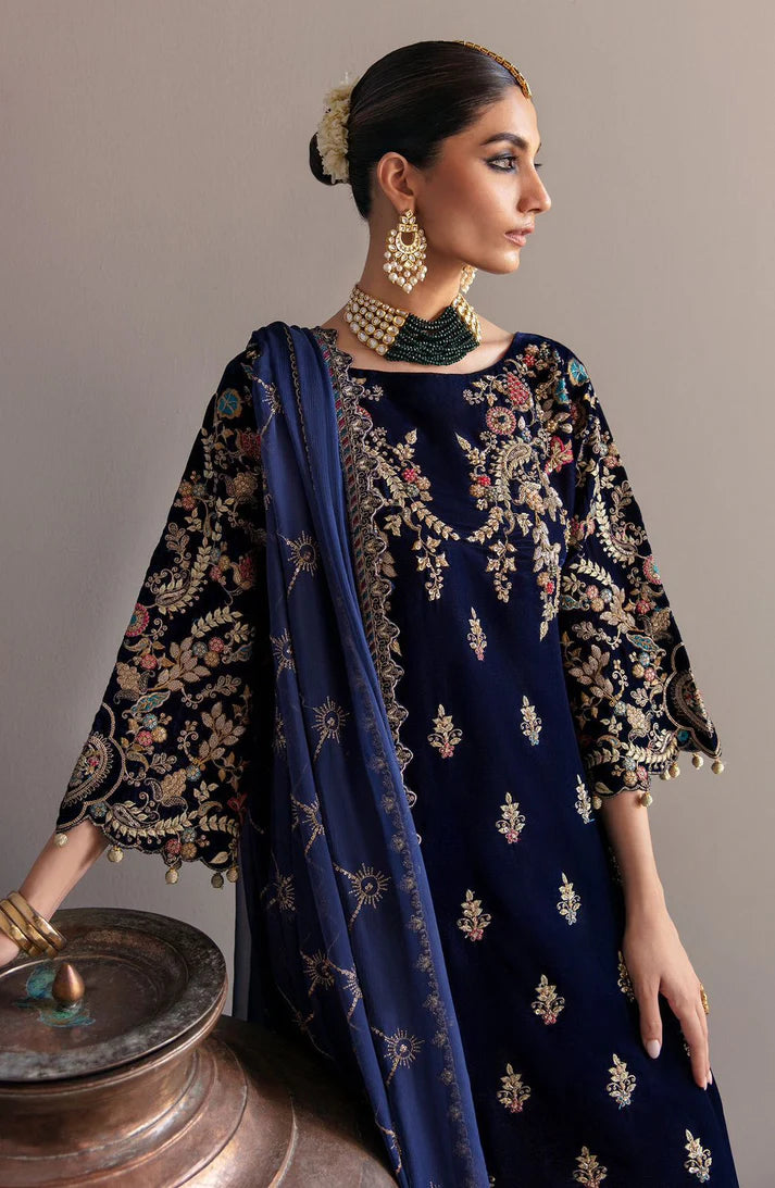 JAZMIN -VELVET 3PC-SEQUENCE EMBROIDERED WORK SHIRT WITH CHIFFON HEAVY SEQUANCE EMBROIDERED DUPATTA -ADR-D-1- MICRO 9000 VELVET