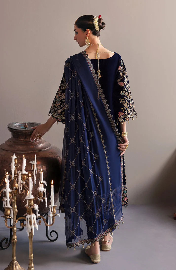 JAZMIN -VELVET 3PC-SEQUENCE EMBROIDERED WORK SHIRT WITH CHIFFON HEAVY SEQUANCE EMBROIDERED DUPATTA -ADR-D-1- MICRO 9000 VELVET