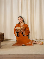 IZEL-2PIECE DHANAK EMBROIDERED SHIRT WITH DHANAK EMB SLEEVES-ADR-15082
