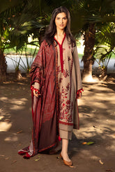 ZAINAB CHOTTANI - 3PC DHANAK EMBROIDERED SHIRT WITH COUTURE WOOL PRINT SHAWL AND TROUSER-ADR-3104