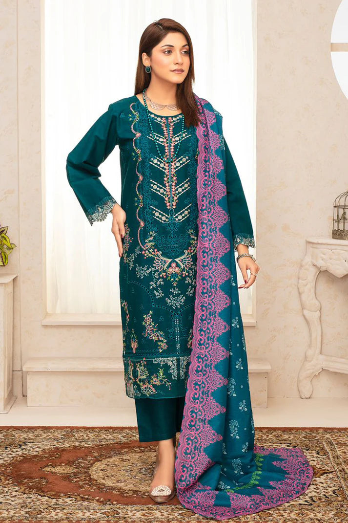 ADR -WINTER COTTON 3PC EMBROIDERED SHIRT WITH DORIA PRINTED SHAWL-ADR-2000