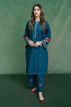 URGE-2PC DHANAK EMBROIDRED SHIRT WITH AND EMBROIDRED TROUSER-ADR-3105---BLUE