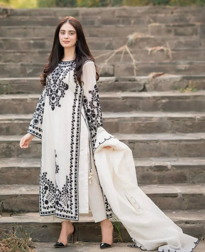 JAZMIN-3PC DHANAK EMBROIDERED SHIRT WITH DHANAK EMBROIDERED SHAWL & TROUSER-ADR-4205