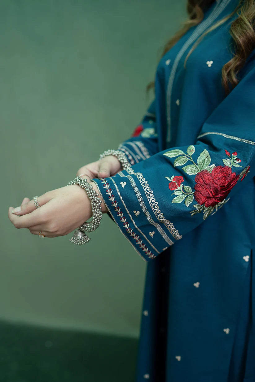 URGE-2PC DHANAK EMBROIDRED SHIRT WITH AND EMBROIDRED TROUSER-ADR-3105---BLUE