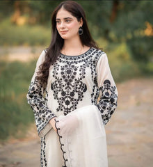 JAZMIN-3PC DHANAK EMBROIDERED SHIRT WITH DHANAK EMBROIDERED SHAWL & TROUSER-ADR-4205