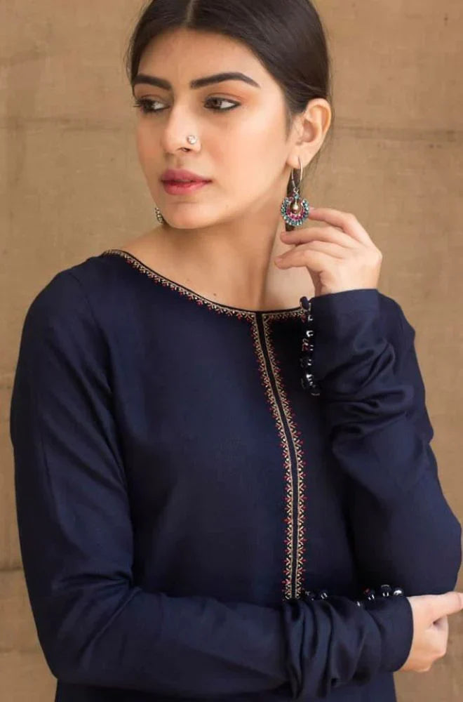 DYOT - 3PC DHANAK EMBROIDERED SHIRT WITH WOOL PRINT SHAWL -ADR-3176