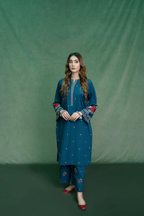 URGE-2PC DHANAK EMBROIDRED SHIRT WITH AND EMBROIDRED TROUSER-ADR-3105---BLUE