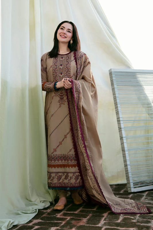 FLORENT-3PC DHANAK EMBROIDERED SHIRT WITH DHANAK EMBROIDERED SHAWL & TROUSER-ADR-4148