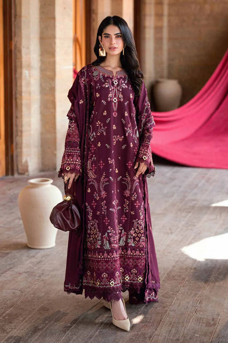 FLORENT-3PC DHANAK EMBROIDERED SHIRT WITH DHANAK EMBROIDERED SHAWL AND TROUSER-ADR-5046