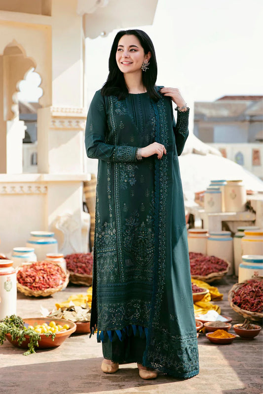 FLORENT-3PC DHANAK EMBROIDERED SHIRT WITH DHANAK EMBROIDERED SHAWL & TROUSER-ADR-4160