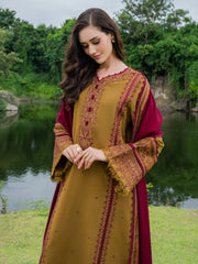 MUSHQ-3PC DHANAK EMBROIDERED SHIRT WITH DHANAK EMB SHAWL & TROUSER-ADR-5224