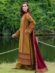 MUSHQ-3PC DHANAK EMBROIDERED SHIRT WITH DHANAK EMB SHAWL & TROUSER-ADR-5224
