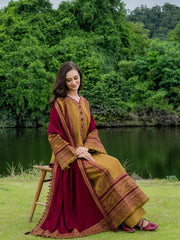MUSHQ-3PC DHANAK EMBROIDERED SHIRT WITH DHANAK EMB SHAWL & TROUSER-ADR-5224