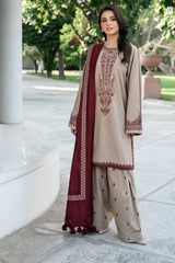 BAROQUE-3PC DHANAK EMBROIDERED SHIRT WITH DHANAK EMBROIDERED SHAWL AND EMB TROUSER-ADR-4320