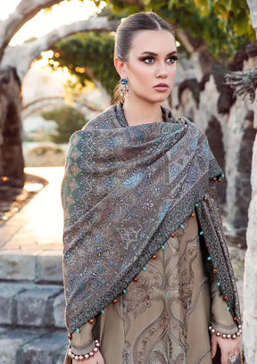 MARIA-B - 3PC DHANAK EMBROIDERED SHIRT WITH COUTURE WOOL PRINT SHAWL AND TROUSER-ADR-3102